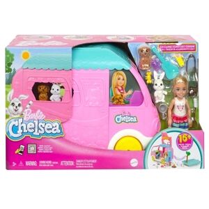 Barbie Pink Camper Van Playset with Yellow Wheels and Aqua Pool